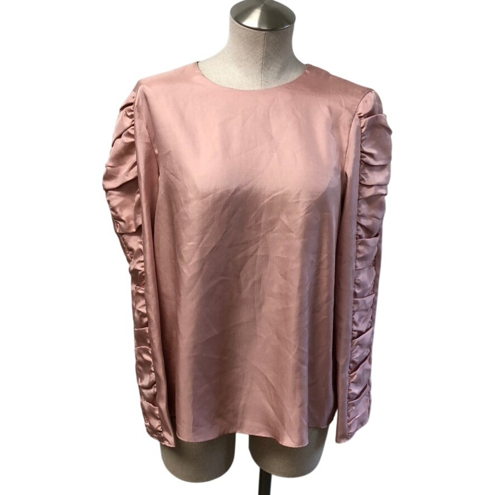 Tibi Blouse Womens 6 Rose Pink Ruched Long Sleeve‎ Satin Top Coquette Chic